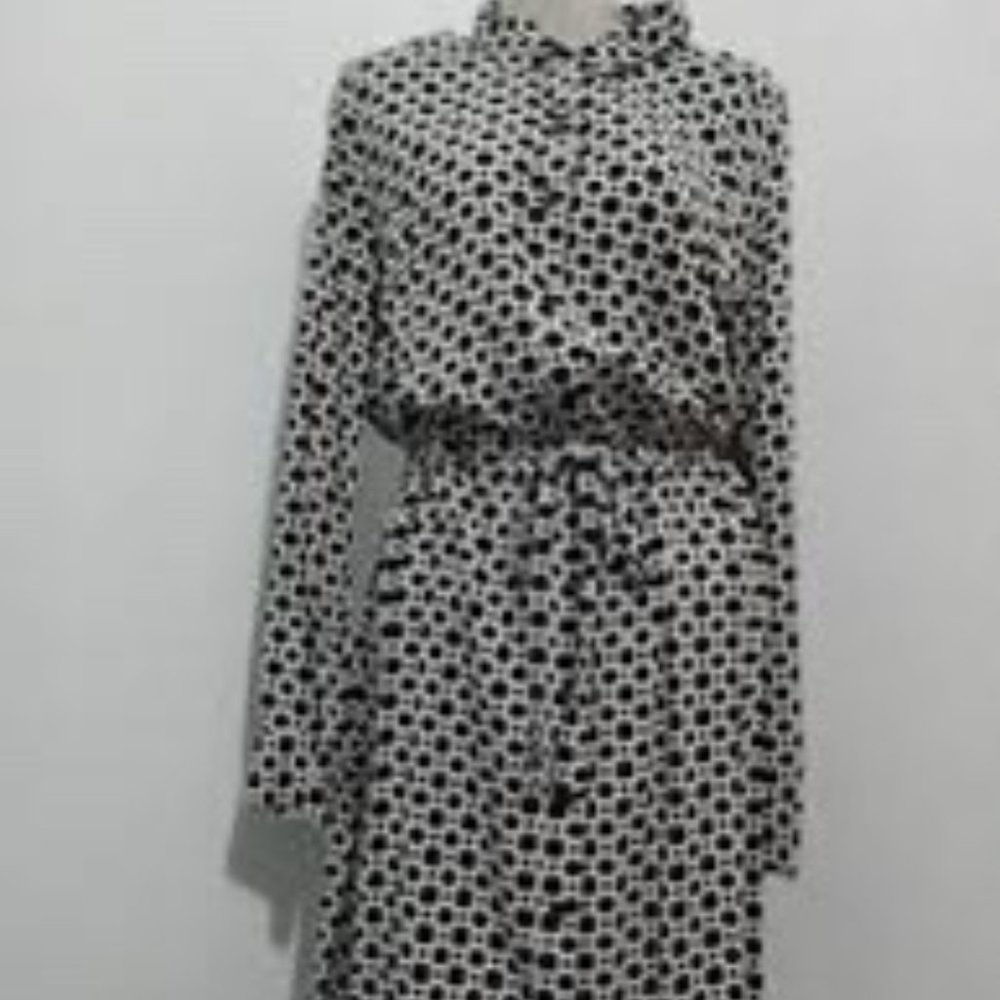 NWOT Banana Republic Factory Geometric Black & White Shirt Dress Tie Belt 14